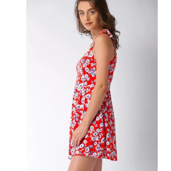 FOREVER 21 Women Coral Red Printed A-Line Dress Brand New (Never Worn) - Picture 12 of 14
